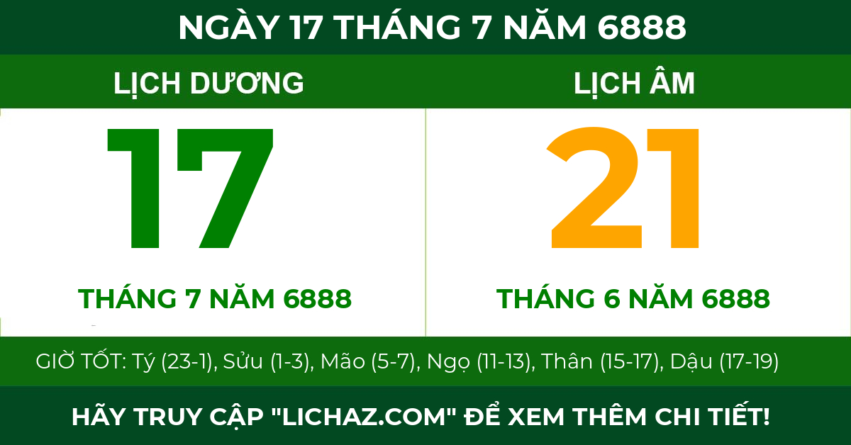lịch âm ngày 17 tháng 7 năm 6888