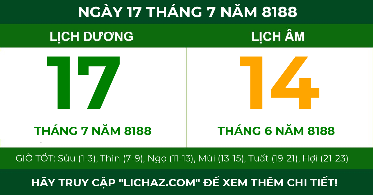 lịch âm ngày 17 tháng 7 năm 8188