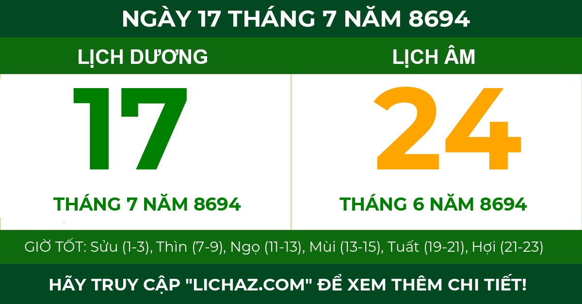 lịch âm ngày 17 tháng 7 năm 8694