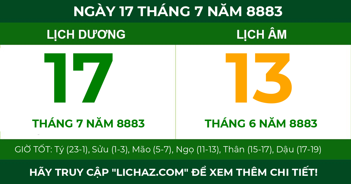 lịch âm ngày 17 tháng 7 năm 8883