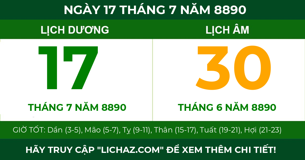 lịch âm ngày 17 tháng 7 năm 8890