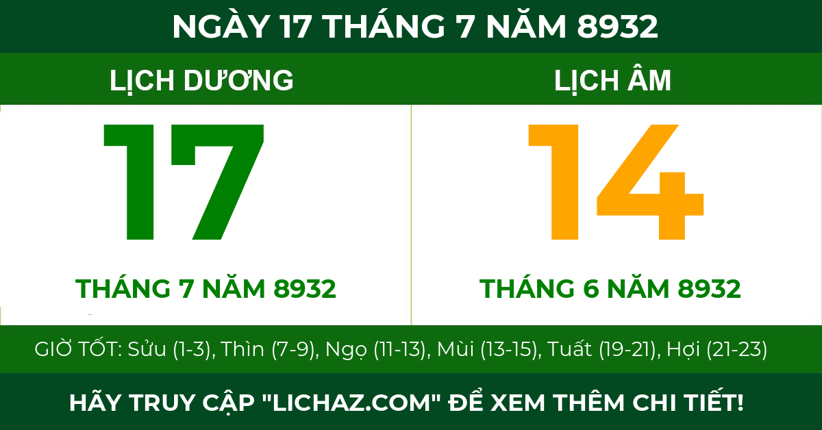 lịch âm ngày 17 tháng 7 năm 8932