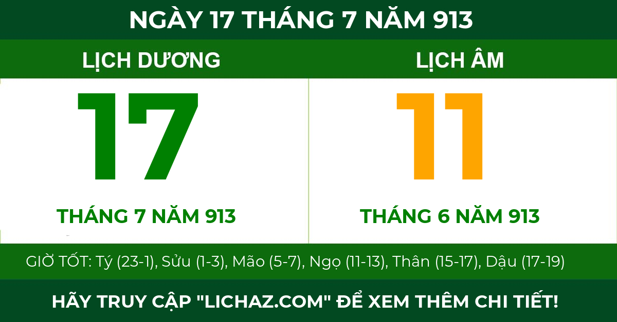 lịch âm ngày 17 tháng 7 năm 913