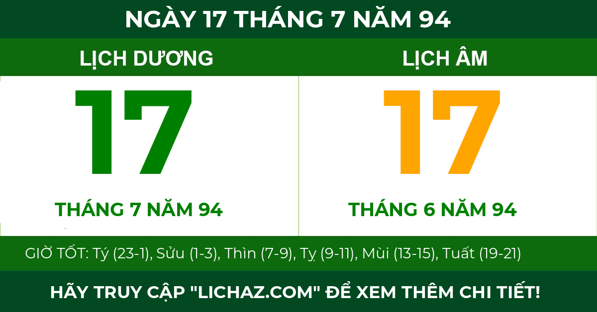 lịch âm ngày 17 tháng 7 năm 94