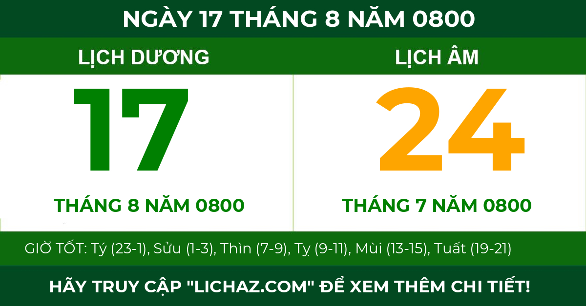 lịch âm ngày 17 tháng 8 năm 0800