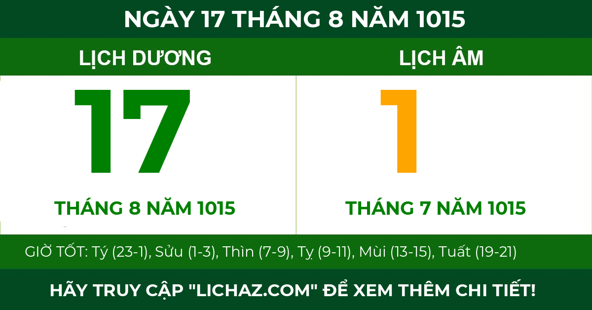 lịch âm ngày 17 tháng 8 năm 1015