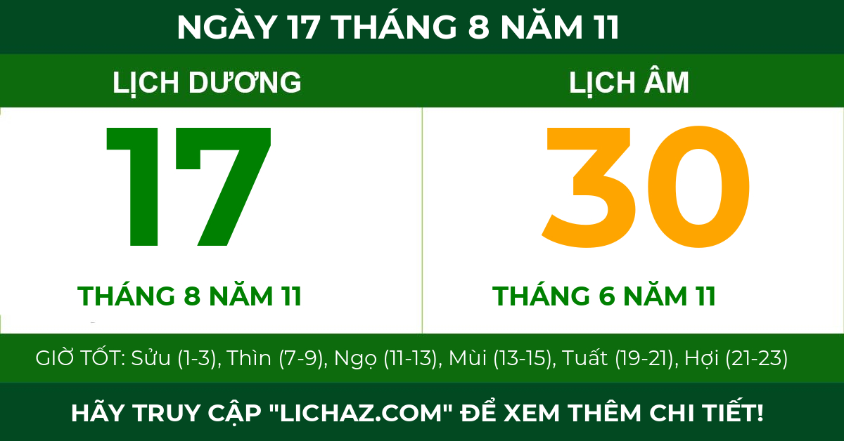 lịch âm ngày 17 tháng 8 năm 11