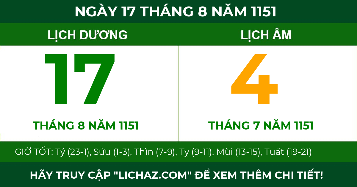 lịch âm ngày 17 tháng 8 năm 1151