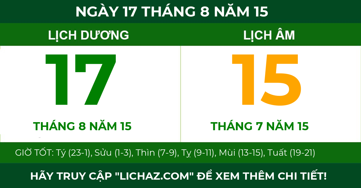 lịch âm ngày 17 tháng 8 năm 15
