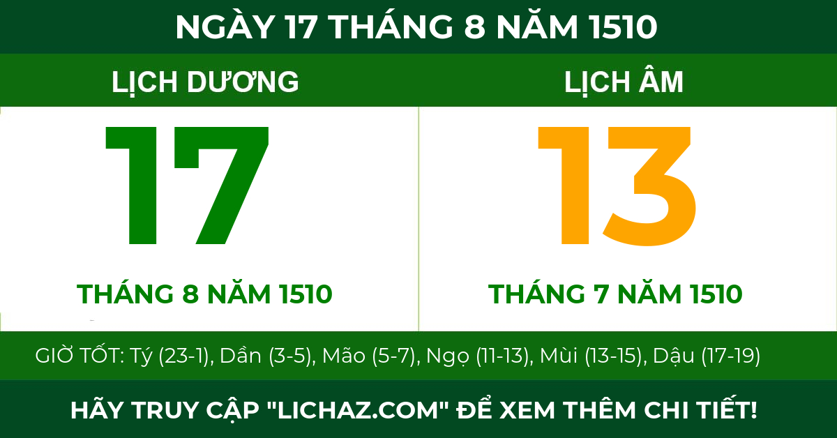 lịch âm ngày 17 tháng 8 năm 1510