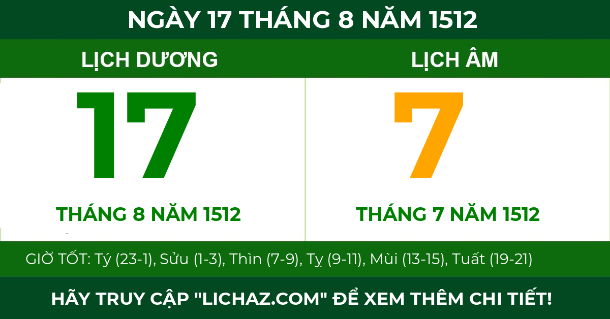 lịch âm ngày 17 tháng 8 năm 1512