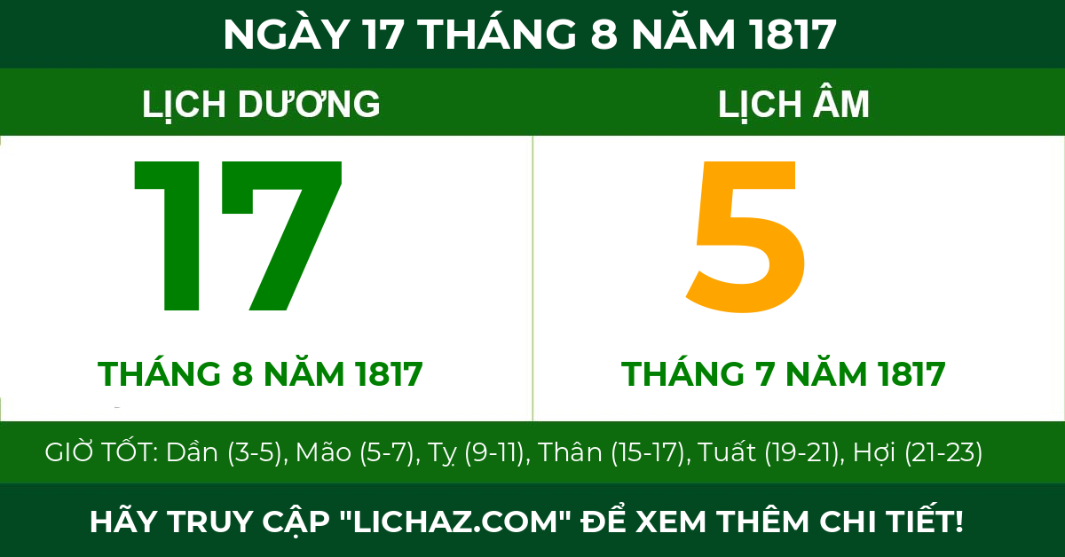lịch âm ngày 17 tháng 8 năm 1817
