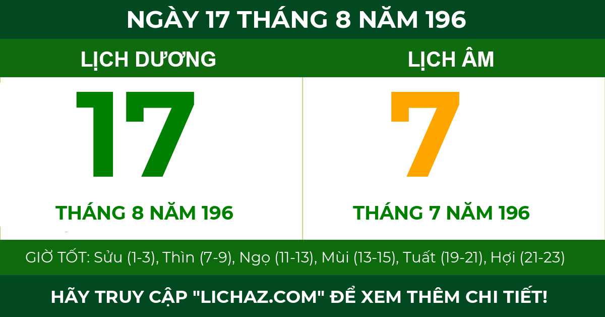 lịch âm ngày 17 tháng 8 năm 196