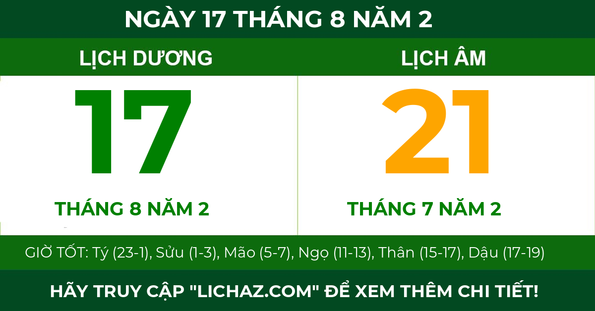 lịch âm ngày 17 tháng 8 năm 2