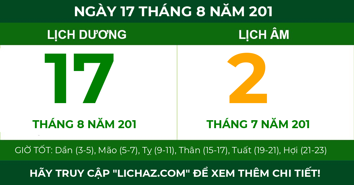 lịch âm ngày 17 tháng 8 năm 201