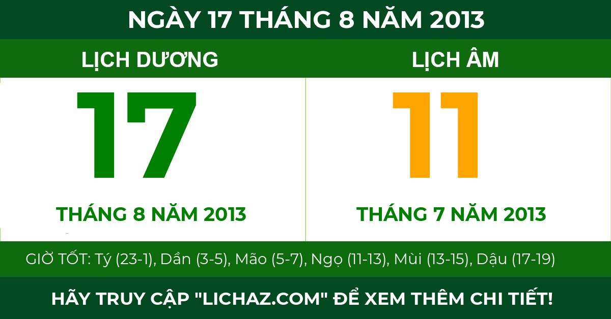 lịch âm ngày 17 tháng 8 năm 2013