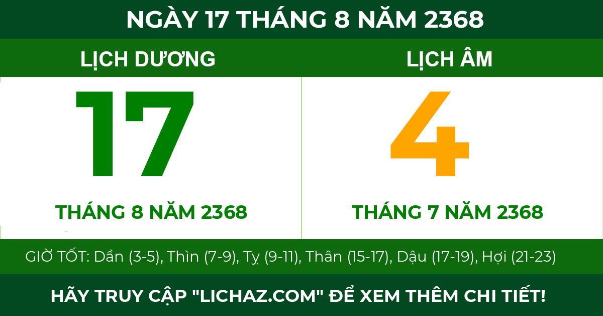 lịch âm ngày 17 tháng 8 năm 2368