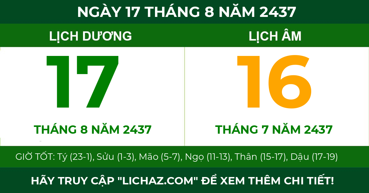 lịch âm ngày 17 tháng 8 năm 2437