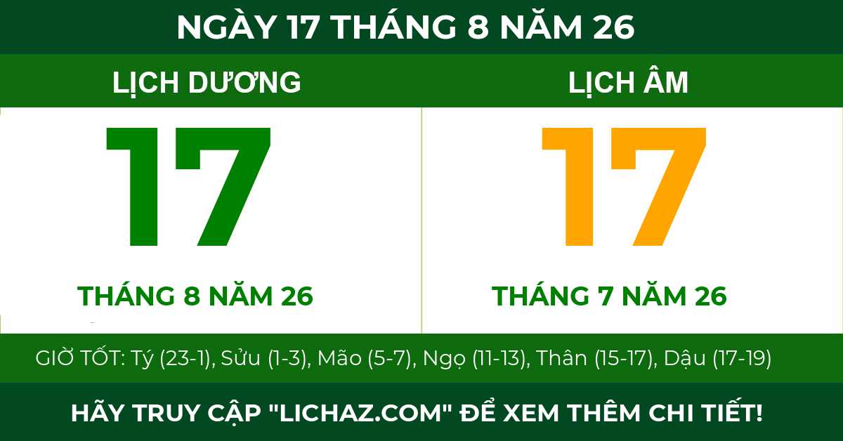 lịch âm ngày 17 tháng 8 năm 26