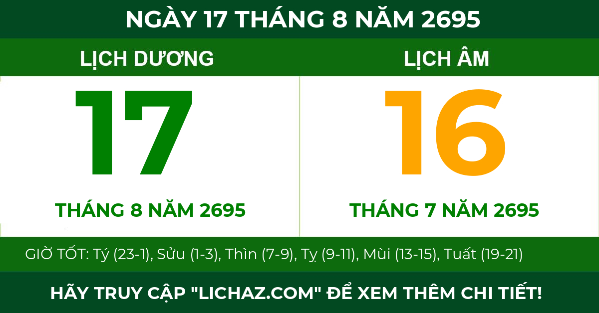 lịch âm ngày 17 tháng 8 năm 2695