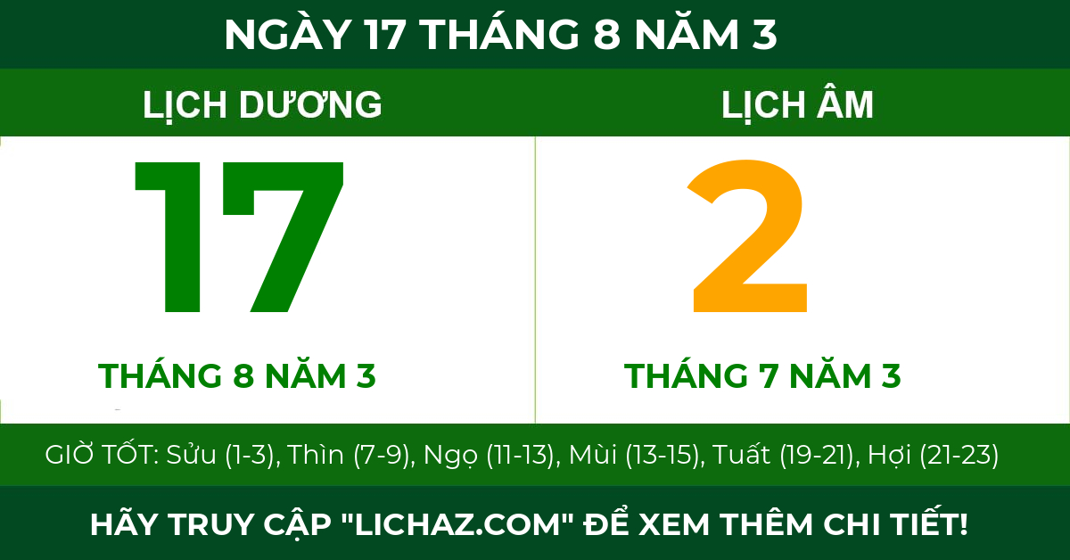 lịch âm ngày 17 tháng 8 năm 3