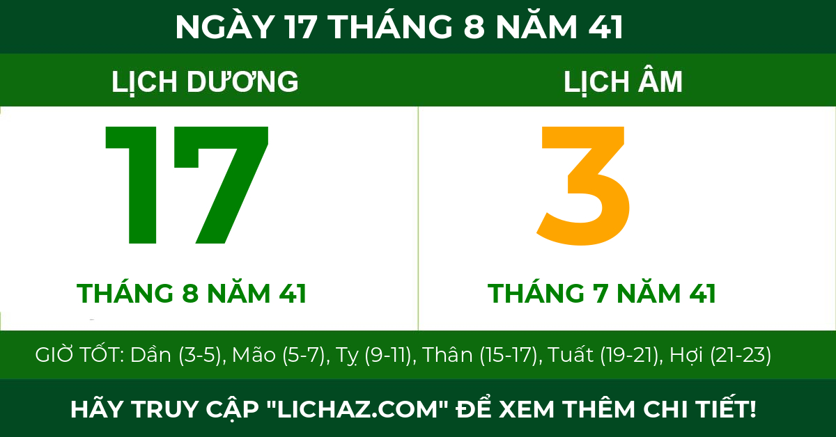 lịch âm ngày 17 tháng 8 năm 41