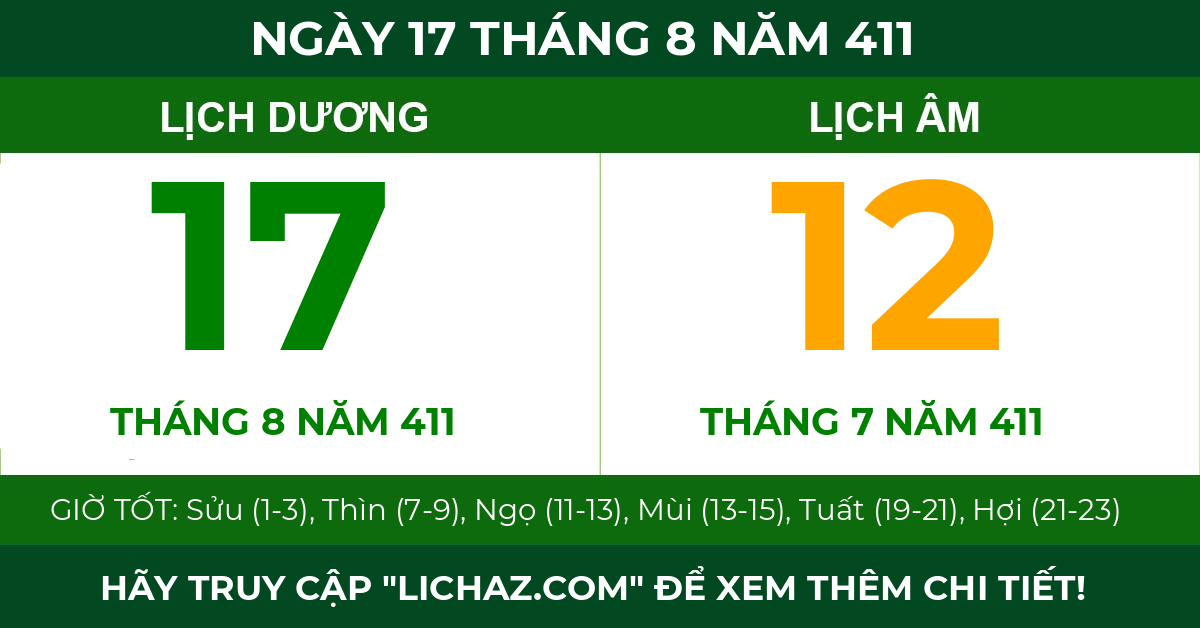lịch âm ngày 17 tháng 8 năm 411