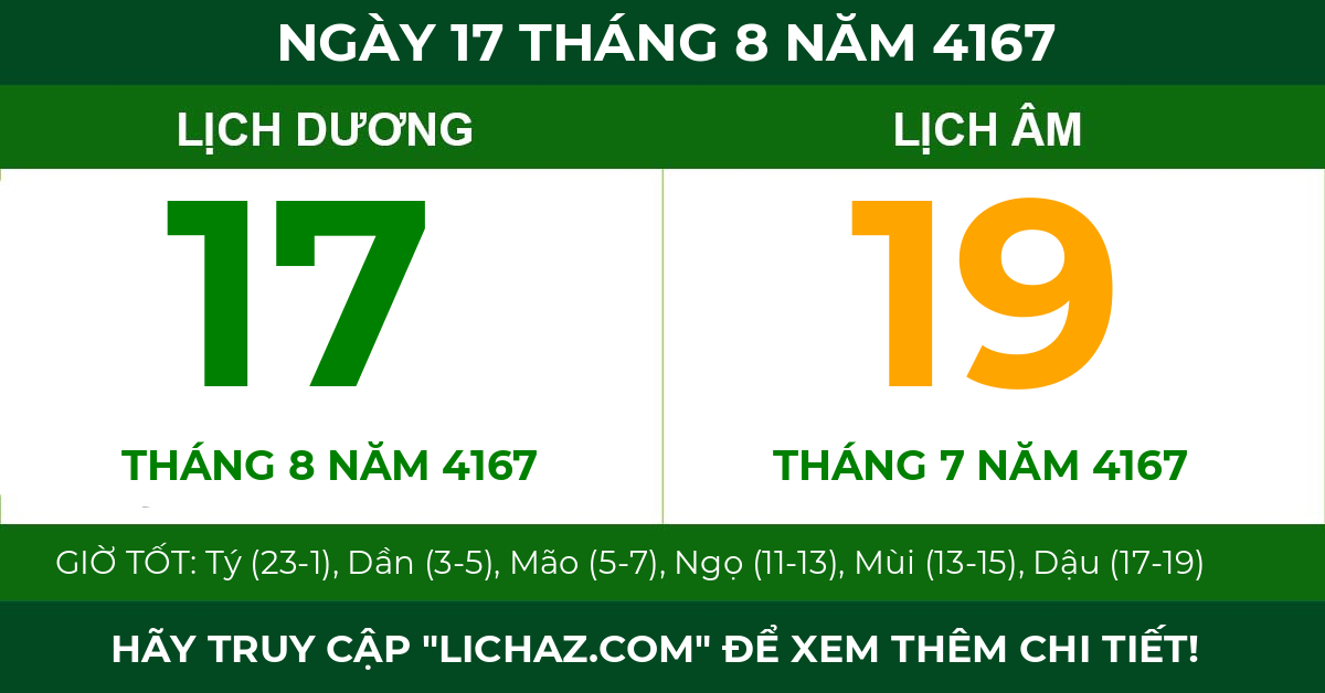 lịch âm ngày 17 tháng 8 năm 4167