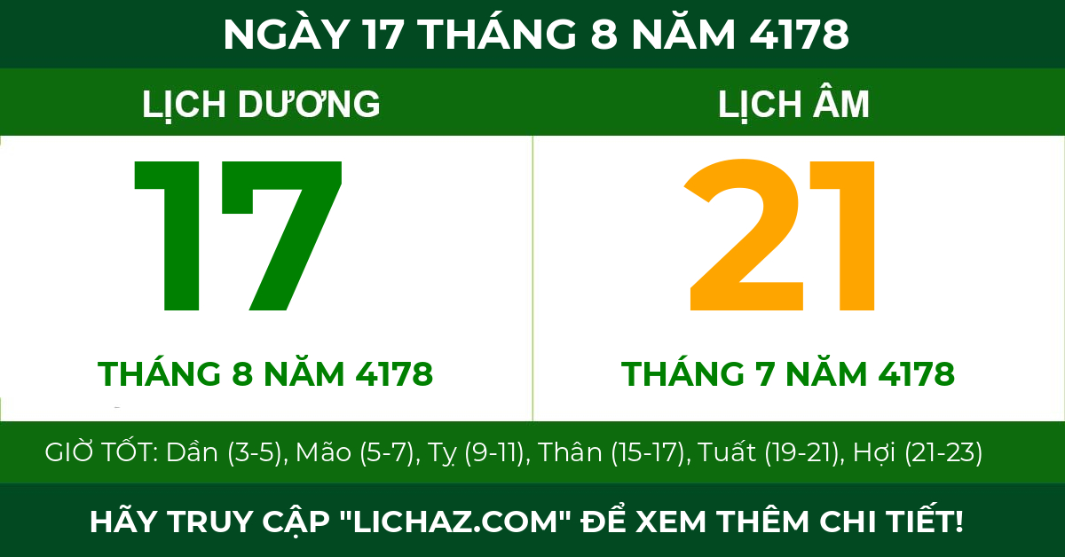 lịch âm ngày 17 tháng 8 năm 4178