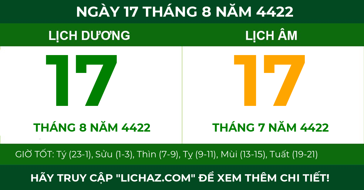 lịch âm ngày 17 tháng 8 năm 4422