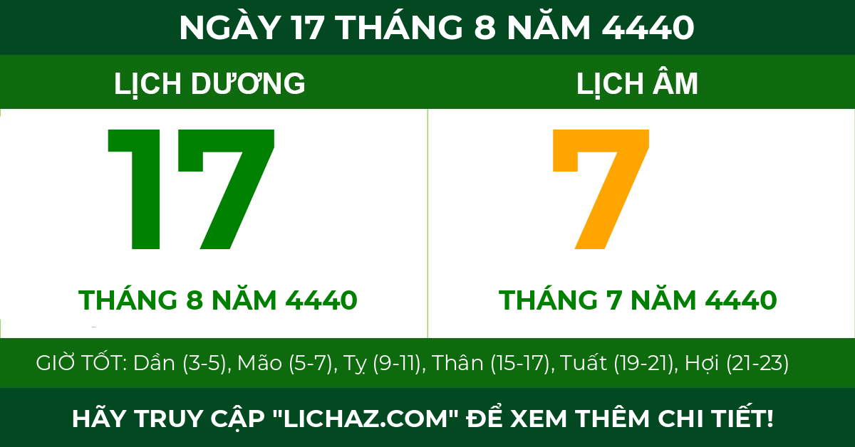 lịch âm ngày 17 tháng 8 năm 4440