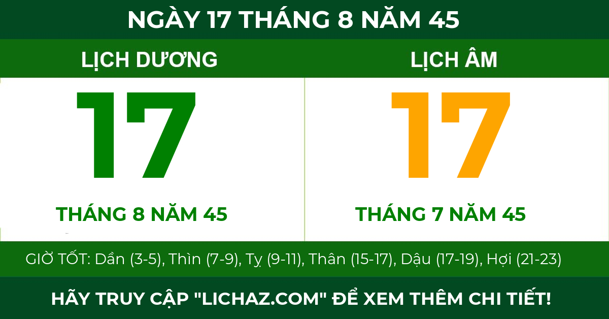 lịch âm ngày 17 tháng 8 năm 45