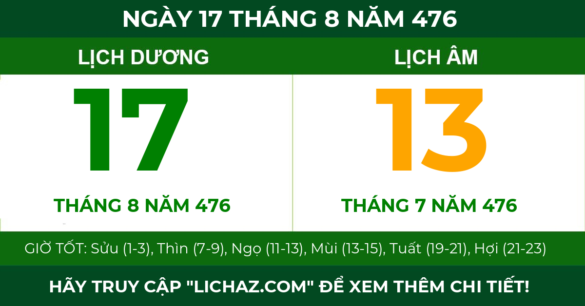 lịch âm ngày 17 tháng 8 năm 476