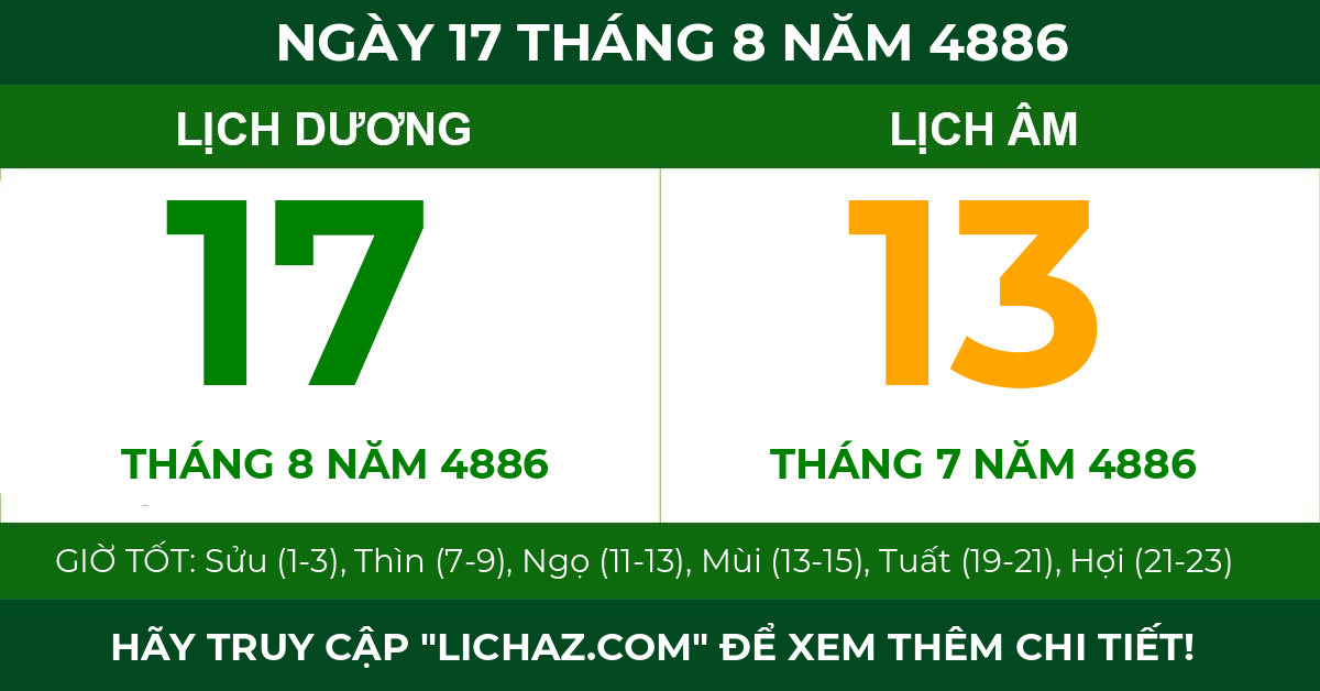 lịch âm ngày 17 tháng 8 năm 4886