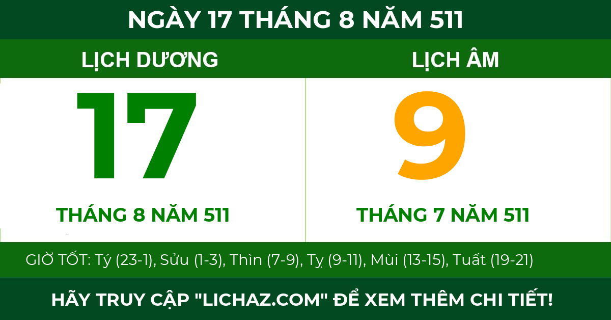 lịch âm ngày 17 tháng 8 năm 511