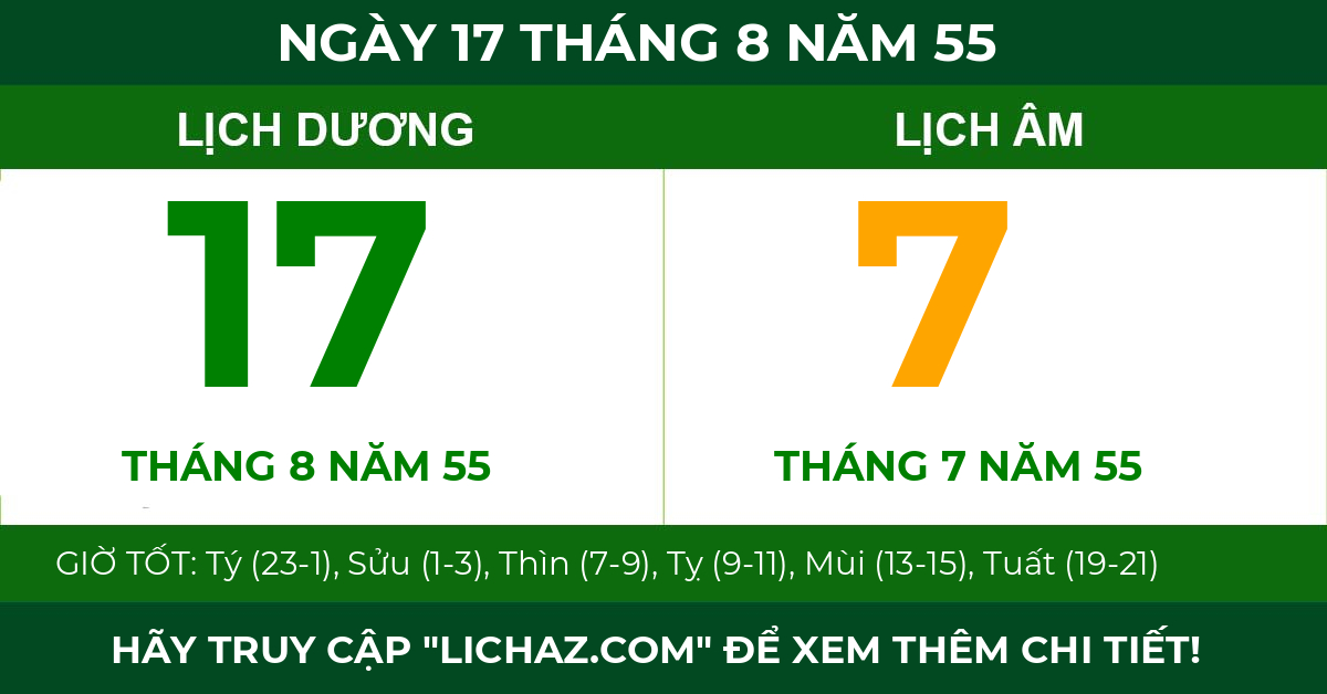 lịch âm ngày 17 tháng 8 năm 55
