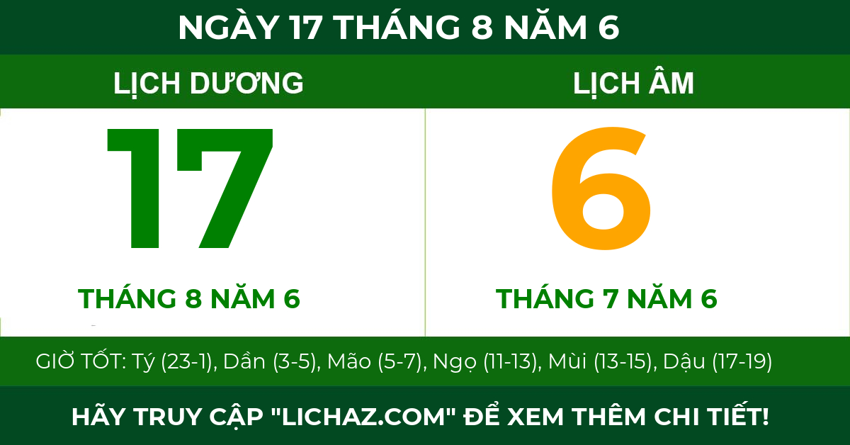 lịch âm ngày 17 tháng 8 năm 6