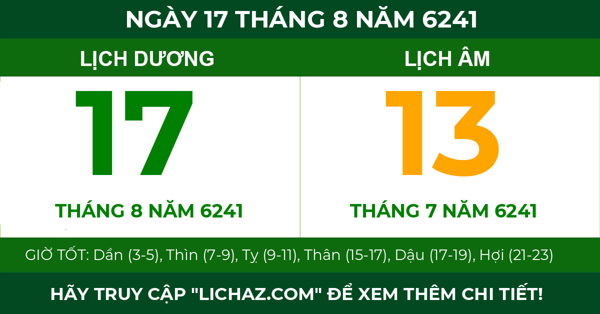lịch âm ngày 17 tháng 8 năm 6241