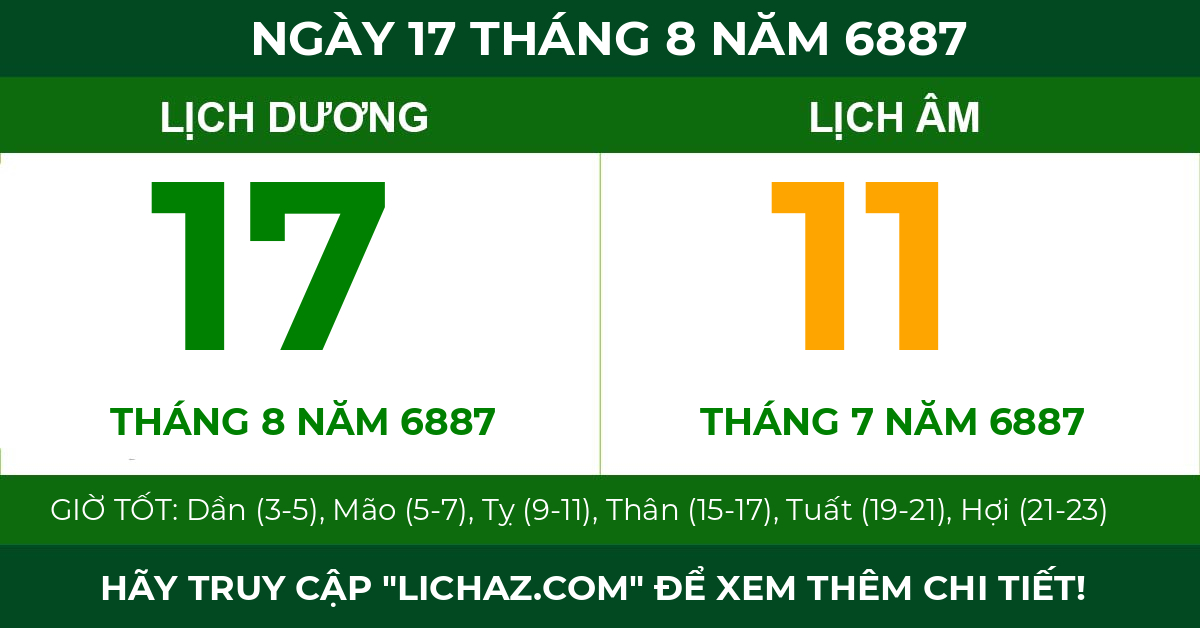 lịch âm ngày 17 tháng 8 năm 6887
