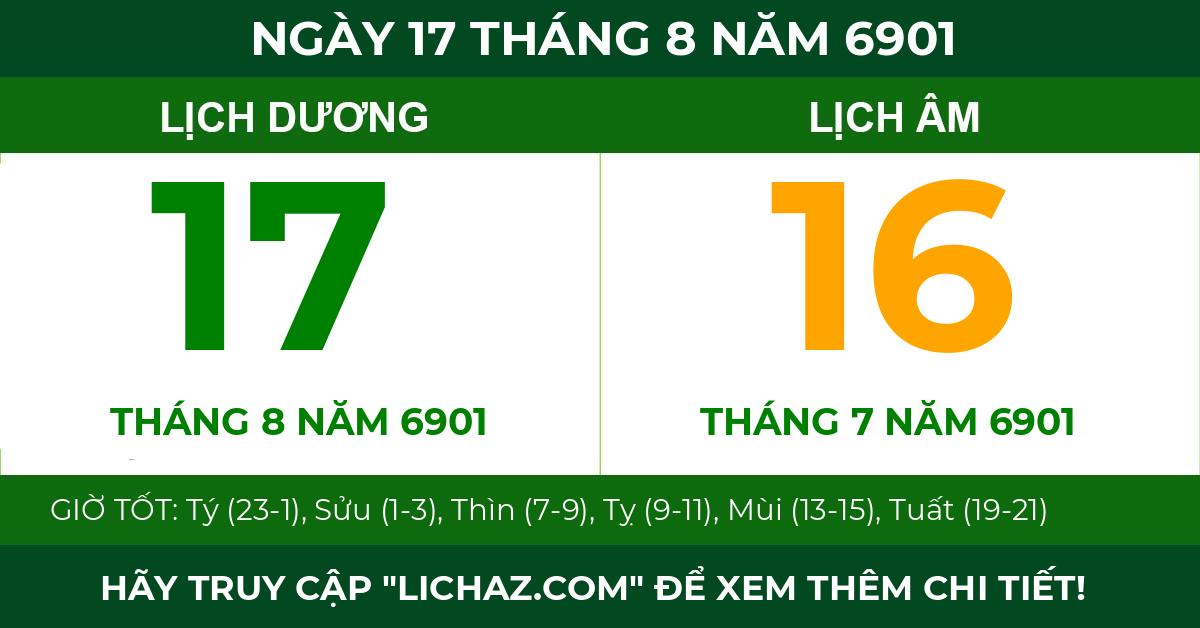 lịch âm ngày 17 tháng 8 năm 6901