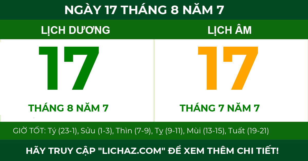 lịch âm ngày 17 tháng 8 năm 7