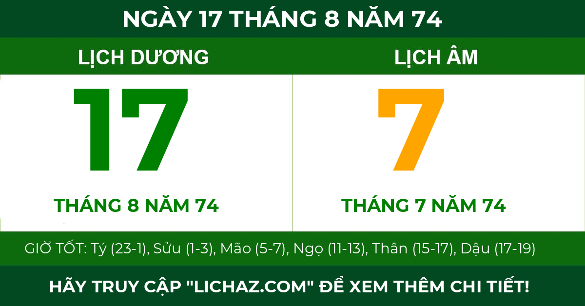 lịch âm ngày 17 tháng 8 năm 74