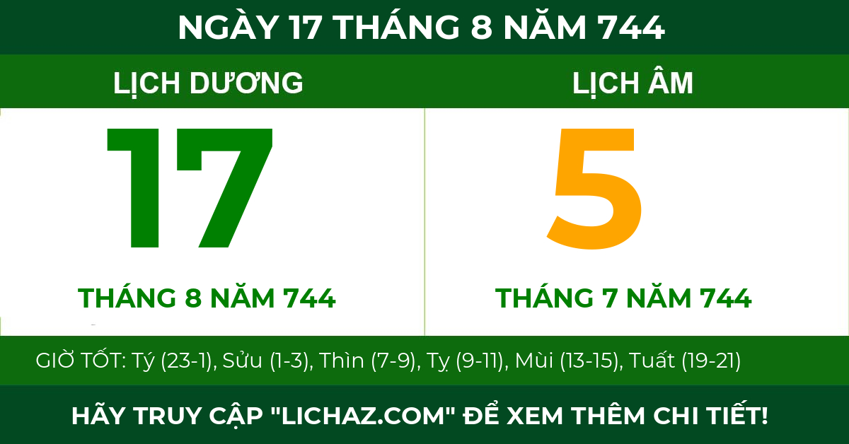 lịch âm ngày 17 tháng 8 năm 744