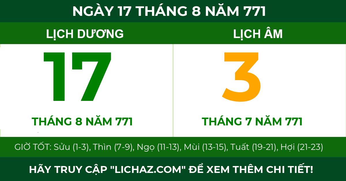 lịch âm ngày 17 tháng 8 năm 771