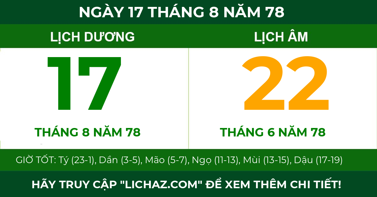 lịch âm ngày 17 tháng 8 năm 78