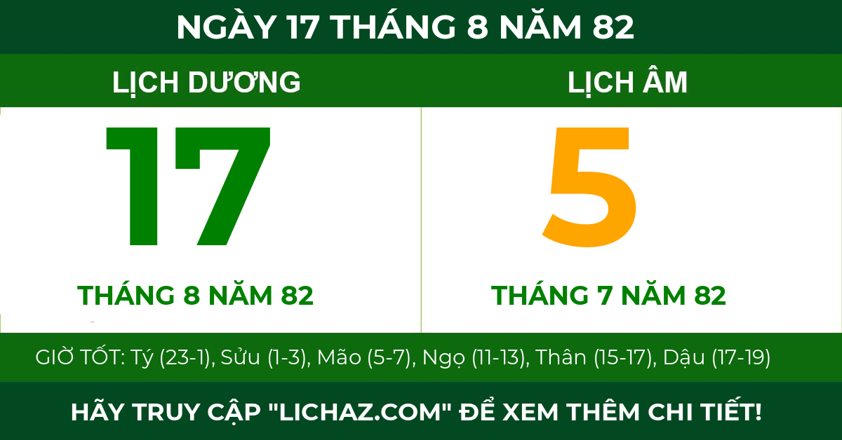 lịch âm ngày 17 tháng 8 năm 82