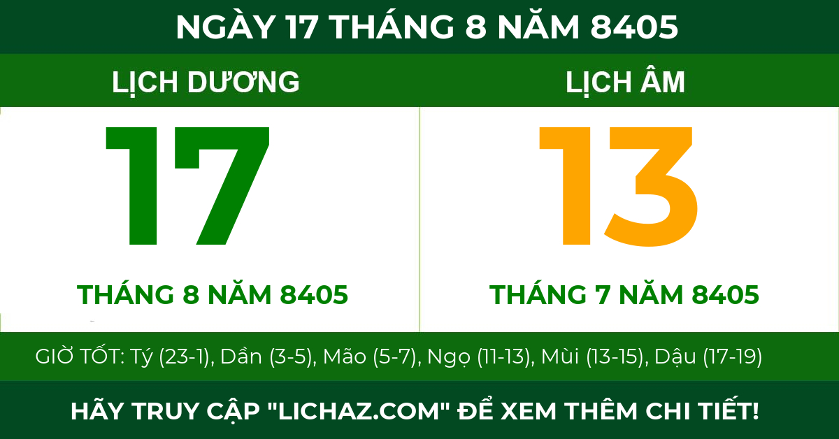 lịch âm ngày 17 tháng 8 năm 8405