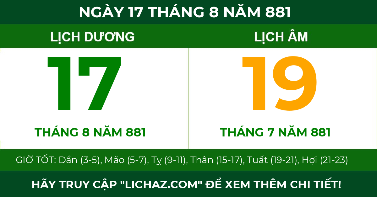 lịch âm ngày 17 tháng 8 năm 881