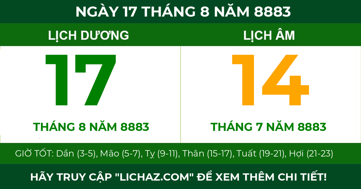 lịch âm ngày 17 tháng 8 năm 8883