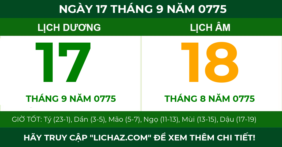lịch âm ngày 17 tháng 9 năm 0775